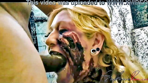 Blonde zombie woman teaches pet blowjob in explicit oral scene