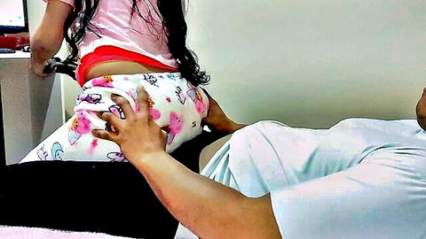 Latina niece in law in Hello Kitty pajamas sits on uncle's lap during video games, groped intimately