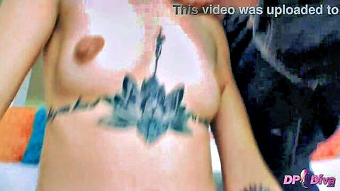 Lola Fae topless with intricate chest tattoo in DP Diva scene