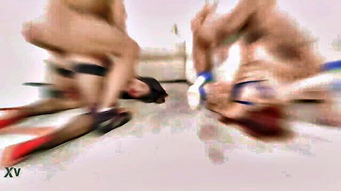 Two skinny nude girls scissoring with pussies rubbing intensely in motion blur