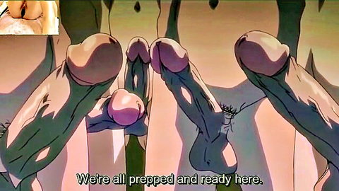 Animated gangbang with multiple cocks stretching open pussy
