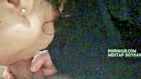 Turkish woman with bulging cheek deepthroating thick cock in sloppy blowjob closeup