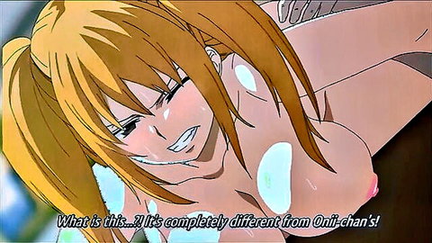 Ecstatic blonde hentai girl with massive tits covered in thick cum, tongue out in pleasure