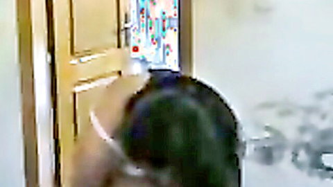 Chubby Indian MILF wife bends over teasing ass in white top by door