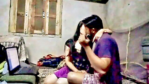 Hot Indian girl passionately kissing and embracing lover in intimate moment