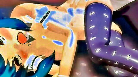 3D hentai blue-haired girl with round tits fucked hard