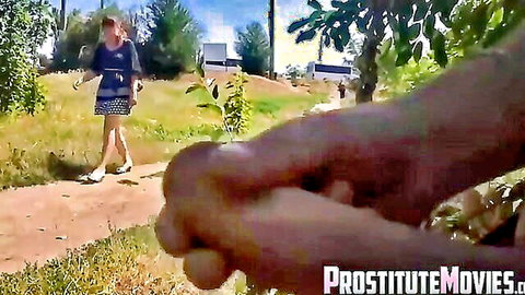 Unsuspecting woman in park surprised by public dick flash