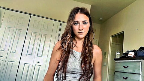 Macy Meadows surprised in gray tank top, step-sister fantasy thumbnail