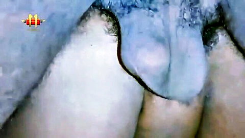 Close-up of thick cock penetrating hairy wet pussy with spread labia