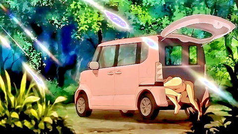 Busty brunette teen bent over pink van for outdoor fuck in countryside forest