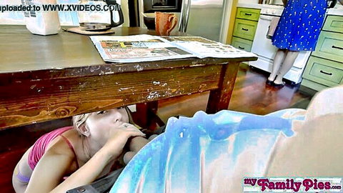 Haley Reed under table sucking stepdad's cock on Father's Day