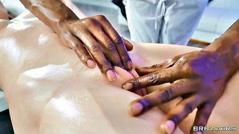 Kendra Sunderland oiled on milking table with big naturals massage