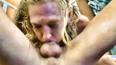Blonde Skye Avery gagging on thick cock, face covered in fluids