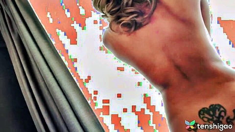 Nude Japanese mature babe with huge tits and back tattoo, solo masturbation tease