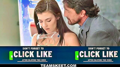 Brunette in glasses shares intense moment with bearded man in lab setting