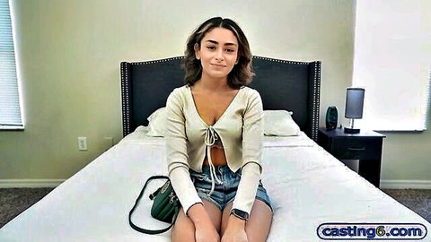 Amateur Latina teen hottie in fake casting audition, seductive bed pose