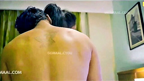 Indian couple in intimate back hug, man topless in Physiotherapist 2024 short film