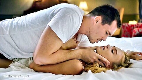 Nancy A gripped by throat and kissed passionately by boyfriend on bed
