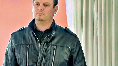 Serious man in black leather jacket from Esperanza Gomez Take Care of My Wife adult video