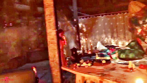 Mysterious red-lit cave ritual setup with candles in Dezmall Anna 3D, 45 chars