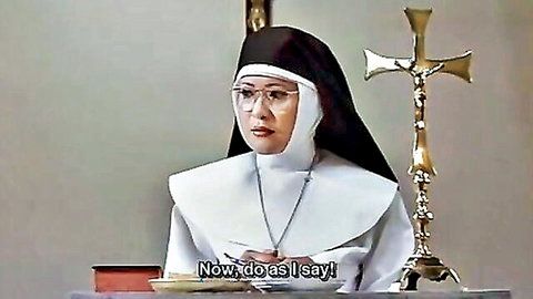 Asian woman in nun habit with glasses, vintage porn thumbnail