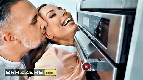 Aidra Fox passionately kissed by Keiran Lee in steamy kitchen encounter