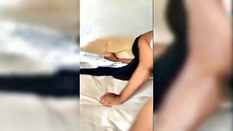 Blonde in white lingerie takes huge cock from behind, intense struggle