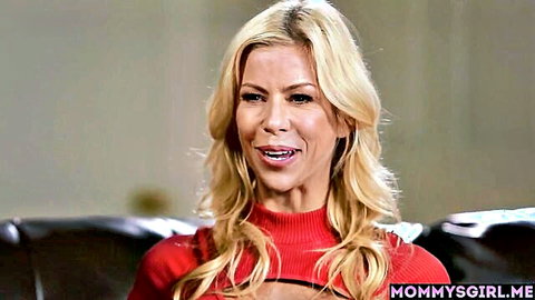 Alexis Fawx blonde MILF in revealing red top for lesbian stepmom massage