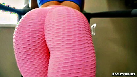 Tru Kait's big bubble ass in tight pink scrunch leggings gym workout