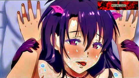 Animated busty succubus mother with purple hair fucked by son in hentai scene