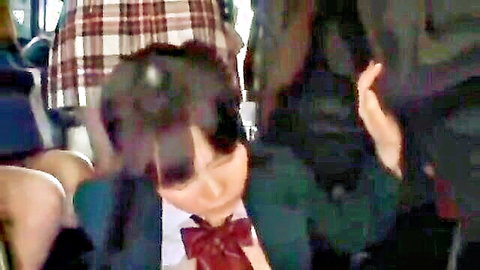 Stranger tempts petite schoolgirl in uniform on public bus