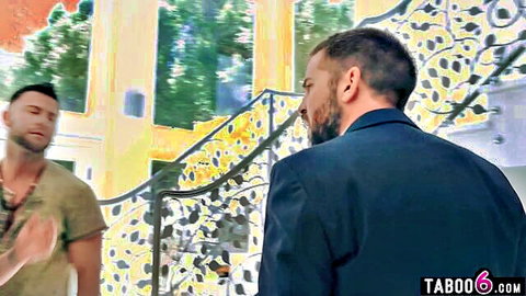 Husband in suit faces muscular lover in free use wife cheating scene