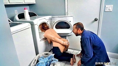 Syren De Mer bent over washer taking cock in anal housewife scene