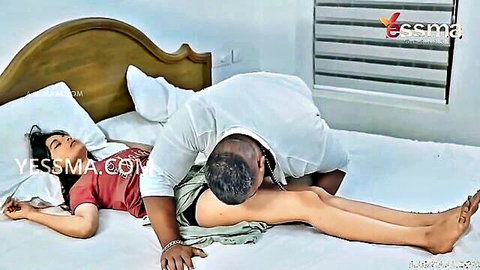 Indian couple in suggestive spooning position, hardcore fetish intimacy