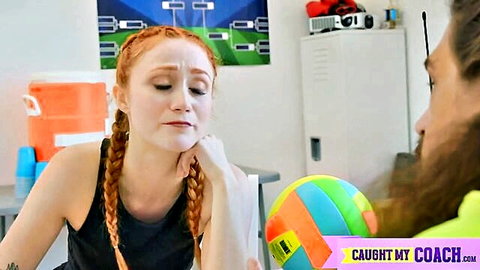 Scarlet Skies seduces coach in tight black top, red braids