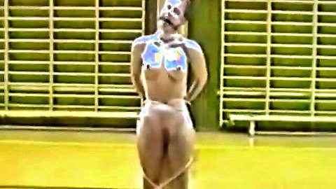 Swedish amateur nude in blue rope bondage, big ass rear view