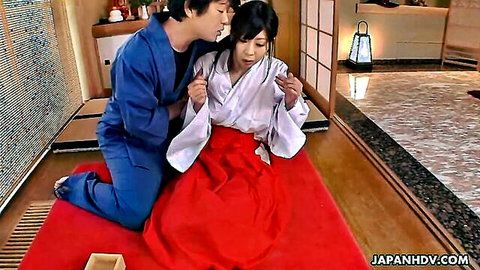 Stunning Asian MILF in kimono kneels for intimate POV action with partner