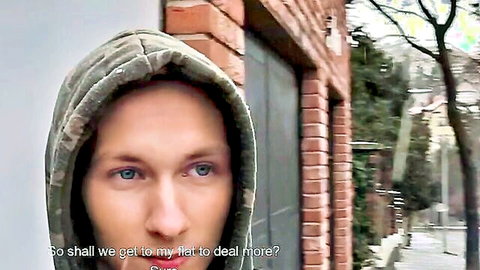 Czech beauty in camo hoodie outdoors, teasing for cash deal