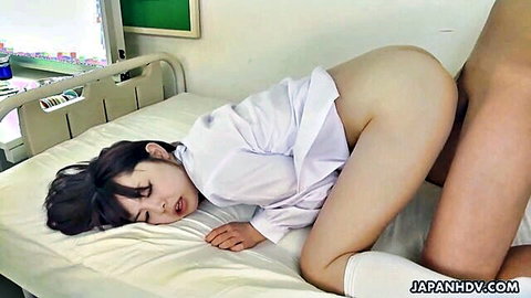 Tomoyo Isumi pounded from behind in school uniform on bed