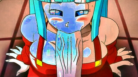 Blue-haired hentai babe with massive tits drenched in cum from huge monster cock cumshot