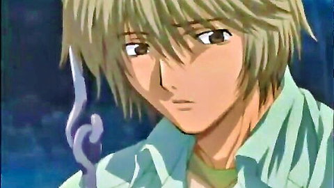 Blonde anime teen in green shirt from steamy Japanese hentai anal scene