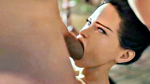 3D animated brunette babe giving deep blowjob in wild cartoon sex scene