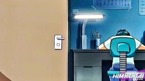 Anime stepsister caught on camera at desk in Japanese hentai with big boobs and blowjob