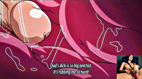 Stepdaughter's tight anime pussy stretched by dad's huge cock with creampie dripping out