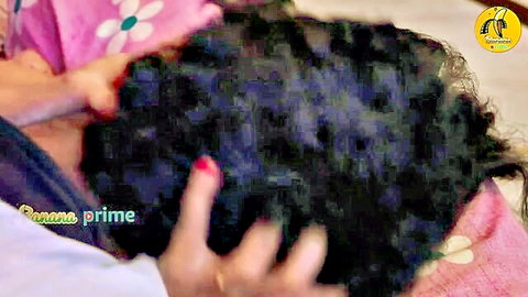 Indian MILF in pink floral lingerie grips stepson's head to her crotch for pussy eating