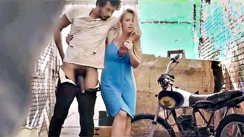 Samantha Rone teases big black cock outdoors in blue dress