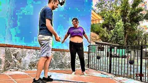 BBW JoJo mature outdoor tease with big monster tits