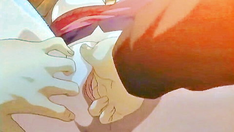 Anime babe with pale skin and large tits spreads pussy in intense Japanese hentai scene