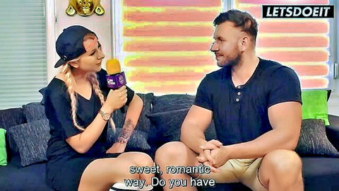 Josy Black in sweet romantic interview with muscular stud before interracial sex