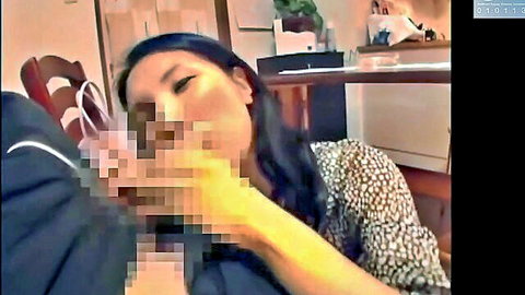Asian MILF stepmom giving blowjob to stepson in taboo affair